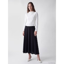 Lcw Modest Siyah Beli Fermuarlı Modal Karışımlı Kloş Etek