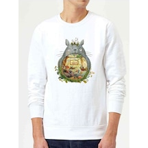 My Neighbor Komşum Totoro Baskılı Beyaz Erkek Örme Sweatshirt (528483801)