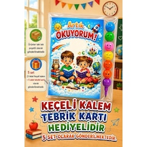 5 Set Yeni Okumayı Öğrenen Öğrencilere Hediye Artık Okuyorum Yazılı 1. Sınıf Hatırası Keçeli Kalem Tebrik Kartı Hediyeli
