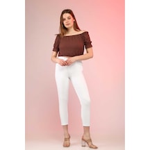 Kene Jeans Kadın Beyaz Yüksek Bel Keten Esnek Dar Paça Pantolon Beyaz