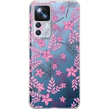 Xiaomi Mi 12t Kamera Korumalı Kapak Floral Pembe Tasarımlı Şeffaf Kılıf