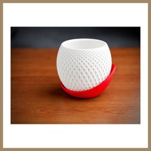 Bezos 3d Baskı Küre Saksı - Kafes Dokulu İki Parçalı Dekoratif Saksı - Beyaz-kırmızı 22 72461597