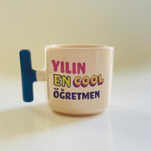 Yılın En Cool Öğretmen Baskılı Mavi Kulplu T Öğretmenler Günü Kupa