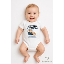 Babyden's Huysuz Dedem Baskılı Unisex Bebek Body %100 Pamuk Yenidoğan Zıbın, Kısa Kol Çıtçıtlı Bebek Badi Beyaz