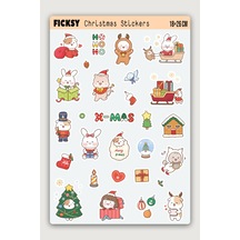 Kawaii Stili Sevimli Hayvanlar Yılbaşı Yeni Yıl Temalı Sticker Seti - 25 Adet Etiket Çıkartma Diğer