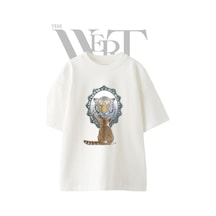 Thewert Kedi Ayna Kaplan Tasarım Baskılı Ünisex Beyaz Oversize T-shirt