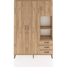 Arges Dolap 5 Raflı 3 Çekmeceli Tek Askılı 132x30x195 Çam-çam/çam Atlas Çam/atlas Çam