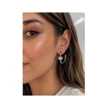 Gümüş Renk Taşlı Burgu Halka Küpe Minimalist Tasarım Kadın Küpe Gümüş