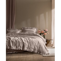 Madame Coco Obernai King Size %100 Pamuk Fırfırlı Düz Yıkamalı Nevresim Takımı - Pudra 8684427302279 Pudra
