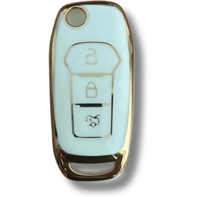Autohan Keys Ford Ecosport, Focus, Fiesta, Mondeo, Ranger, Puma Uyumlu Sustaıı Anahtar Kılıfı, Nano Beyaz-altın
