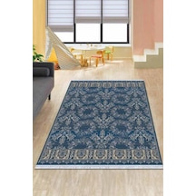 Mavi Vintage Dokuma Pamuk Tabanlı Kaymaz Kilim Klm221n11