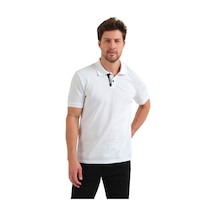 Polo Yaka %100 Pamuk Sırt Siyah Şeritli Reflektör Logo Baskılı Kı Beyaz