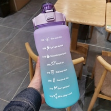 Su Şişesi 2 Litre Sulu Kalın Motivasyonlu Sızdırmaz Plastik Spor Şişe Purple Blue 2.0l Purple Blue
