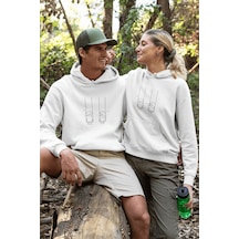 Sallanan Sevgili/çift/arkadaşlık 2'li Kapşonlu Sweatshirt Seti Beyaz