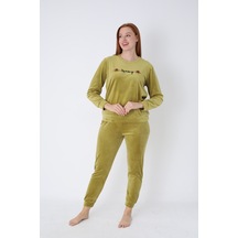 Fıstık Yeşili Kadife Yazı Detaylı Pijama Takımı Fıstık Yeşili Fıstık Yeşili Kadife Yazı Detaylı Pijama Takımı Fıstık Yeşili