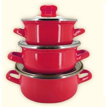 Protocol London 12/14/16 Cm Mini Emaye Tencere Seti - Kırmızı Iı