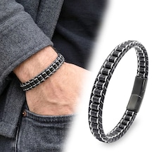 Moncuk Design Oniks & Hematit Çelik Örgülü Deri Bileklik 33512b22d2 Çok Renkli
