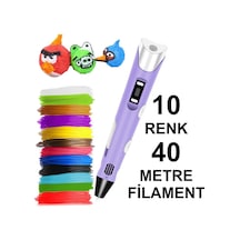 Mor 3D Kalem Yazıcı+10 Renk 40 Metre (10X4Metre) Pla Filament