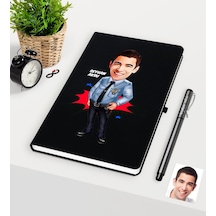 Kişiye Özel Bay Polis Karikatürlü Siyah Defter Kalem Seti - 1 Siyah