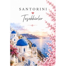 Papelia Santorini Temalı Thank You Kartı 8x5 Cm Sipariş Teşekkür Kartı Dikey Paket Içi Not Kartı - Mavi - 158