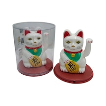 Maneki Neko El Sallayan Şans Kedisi Beyaz Solar Güneş Enerjili 11x10cm No1b