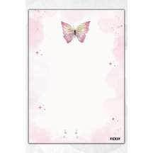 A5 Kelebek Bloknot Çizgisiz Defter - 50 Yaprak - Memopad - Notepad - Not Defteri - Not Kağıdı Pembe Pembe