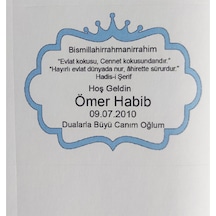 30 Adet Kişiye Özel 7x5 Cm Mavi Hoşgeldin Bebek Baskılı Mat Etiket Sticker - Dörtgen Yasin Etiketi