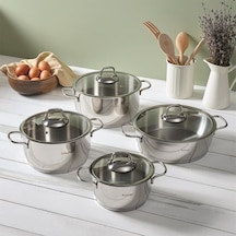 Hisar Teos İndüksiyon Tabanlı 8 Parça Çelik Tencere Seti Inox