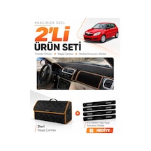 Skoda Fabia 2007-2014 Uyumlu Torpido Örtüsü + Deri Bagaj Çantası + Sticker Seti - Siyah Kahverengi