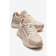 Luvishoes Rocca Bej Rose Fermuar Detaylı Kadın Sneaker Bej - Pudra