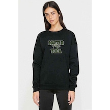 Master Yoda Baskılı Siyah Kadın Sweashirt