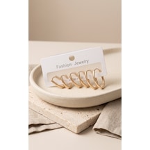 Pirinç Gold Renk İnce Oval Küpe Seti Standart