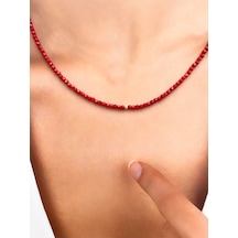 14 Ayar Kristal Kesim Mercan Taşlı Minimal Altın Kolye Sarı