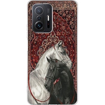 Xiaomi Mi 11t-11t Pro Uyumlu Geleneksel Halı Motifli Siyah Beyaz At Baskılı Silikon Kılıf Renkli