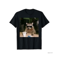 Flood Of Style Komik Rakun Kahve İçiyor Güneş Gözlüğü Hayvan Meme T-shirt Erkekler Kadınlar Için % 100% Pamu Siyah