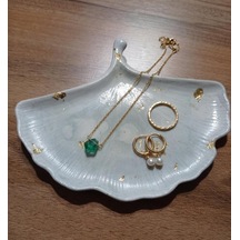 Ginkgo Altın Varaklı Takı Tabağı / Yüzük & Kolye Organizer Yeşil