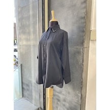 Pera Moda Yakası Taşlı Modal Kumaş Oversize Kadın Gömleği Siyah