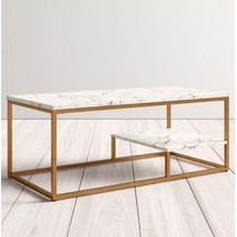 Perus Beyaz Ahşap / Gold Metal Orta Sehpa