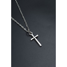 Minimal Haç Düz Zincir Kolye Gümüş
