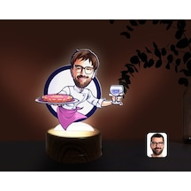 Kişiye Özel Erkek Garson Karikatürlü Dekoratif 3D Biblo Led Işıkl
