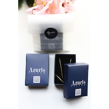Azuris Silver Azuris 925k Gümüş Sıralı Top Zincir Nazar Taşlı Küpe Gümüş