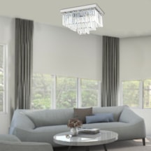 Nilüfer Kristalli Krom Kaplama Triplex Kare Kristalli Taşlı Modern Tasarım Kristal Salon Avize