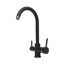 Ema Arıtma Çıkışlı Kuğu Borulu 3 Yollu Siyah Mutfak Bataryası