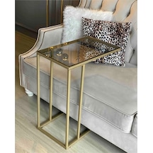 Leyni Gold Metal Yan Camlı Sehpa Gold