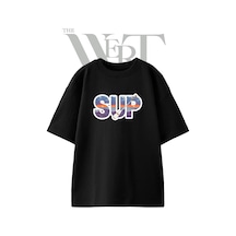 Sup Paddle Tasarım Baskılı Ünisex Siyah Oversize T-shirt
