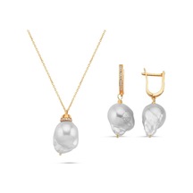 Barok İnci Kolye Küpe İkili Set 40 Cm / Rose Gümüş