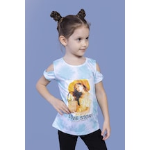 Toontoy Kids Toontoy Kız Çocuk Komple Desenli Dijital Baskılı Tişört Su Yeşili