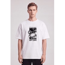 Black Nova Oversize Baskılı Unisex %100 Pamuk T-shirt Way Of Life Beyaz
