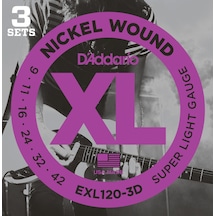 Daddarıo Exl120-3d 3 Set Elektro Gitar Tel Seti, Xl, 9-42, Nıckel W