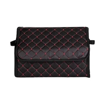 Oto Bagaj Organizeri Kapitone Deri Çanta Kırmızı Dikişli Siyah 1 Adet